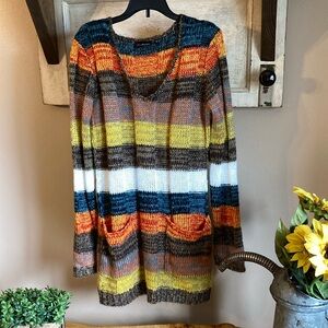 Long, Multi Colored Sweater with Pockets